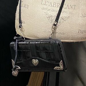 Elegant Black Croc-Embossed Women's Organizer Clutch Crossbody Bag